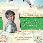 Memorial tribute for Delores 'Dee' Moore with doves and roses.