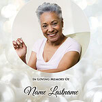 Elderly woman smiling in a memorial tribute image for obituaries tomorrow.