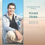 Memorial card template for obituary with photo and personal details.
