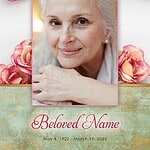 Memorial obituary for a beloved woman with roses and soft colors.