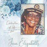 Obituary tribute for Jean Elizabeth Harris-Paol with floral background.