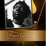 Memorial obituary card featuring a black and white portrait of the deceased.