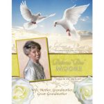 Obituary tribute for Dolores Moore with doves and roses.
