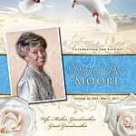 Memorial tribute for Delores "Dee" Moore with doves and roses.