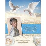 Obituary image featuring Delores Moore with doves and roses.