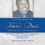 Obituary poster for Deacon Jimmie Davis with service details and photo.