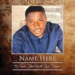 Young man smiling for obituary sign-in book at Obituaries Tomorrow.