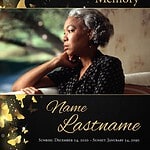 Memorial tribute card with a woman in reflection and butterfly design.