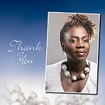 Memorial portrait of a woman with a thank you message for Obituaries Tomorrow.