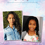 Two young girls with different hairstyles, smiling, in a thank you message image.