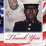 Honoring a fallen hero with military service photo and patriotic background.
