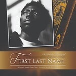 Memorial card with a photo and playing card for obituary remembrance.