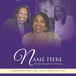 Thank you card featuring three women with a purple background and elegant text.