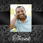Thank you card featuring a smiling man in a light blue shirt.