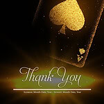 Elegant thank you card featuring a gold spade symbol on a black background.