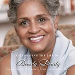 Portrait of Beverly Dearly, obituary feature for memorial program.