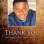 Thank you card featuring a young man's portrait for obituary remembrance.