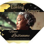 Elegant memorial card with a portrait of a woman in loving memory.