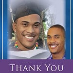 Graduation celebration with smiling graduates in caps and gowns.