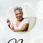 Obituary template with a smiling elderly woman and space for name and dates.
