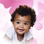 Baby obituary banner with pink butterflies and fairy wings for memorial tribute.