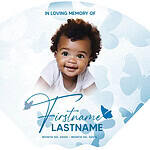 Baby memorial card with butterfly and cloud design, in loving memory of a child.