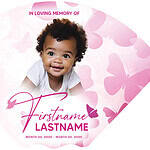 Baby memorial card with pink butterflies and heartfelt message.