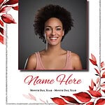Memorial program for a loved one with floral design and a portrait photo.