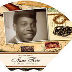 Memorial photo of a young man with loving message and vintage background.