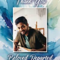 Thank you card with a photo of a smiling man, loved and remembered.