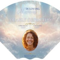 Memorial tribute for a loved one with a smiling woman's photo.