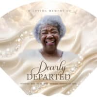 Elderly woman smiling in memorial tribute for obituary website.