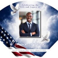 Memorial tribute with American flag and doves for a loved one.